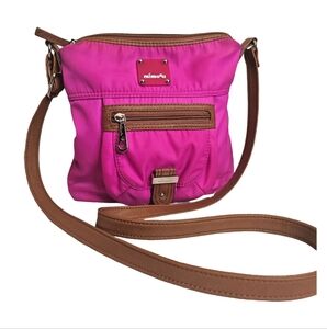 [Mimosa] HOT PINK CROSSBODY Nylon PURSE Adjustable Leather Strap